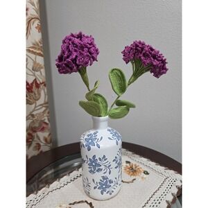 Set of 2 Handmade Crochet Purple Flower Stems – Artificial Floral Decor